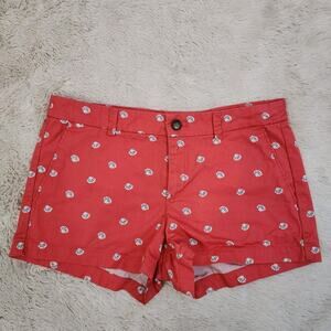 Uniqlo Women's Size 6 Chino Shorts Coral Shell Pattern Khaki 100% Cotton